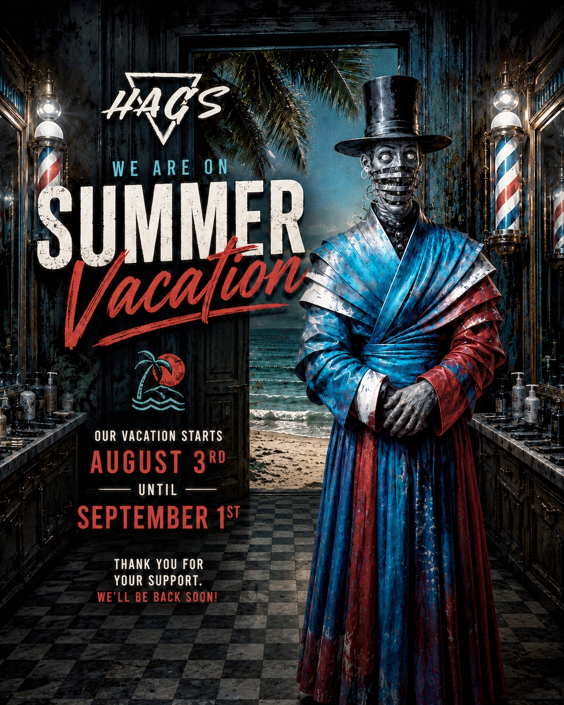 HAGS summer vacation announcement from August 3rd through September 1st